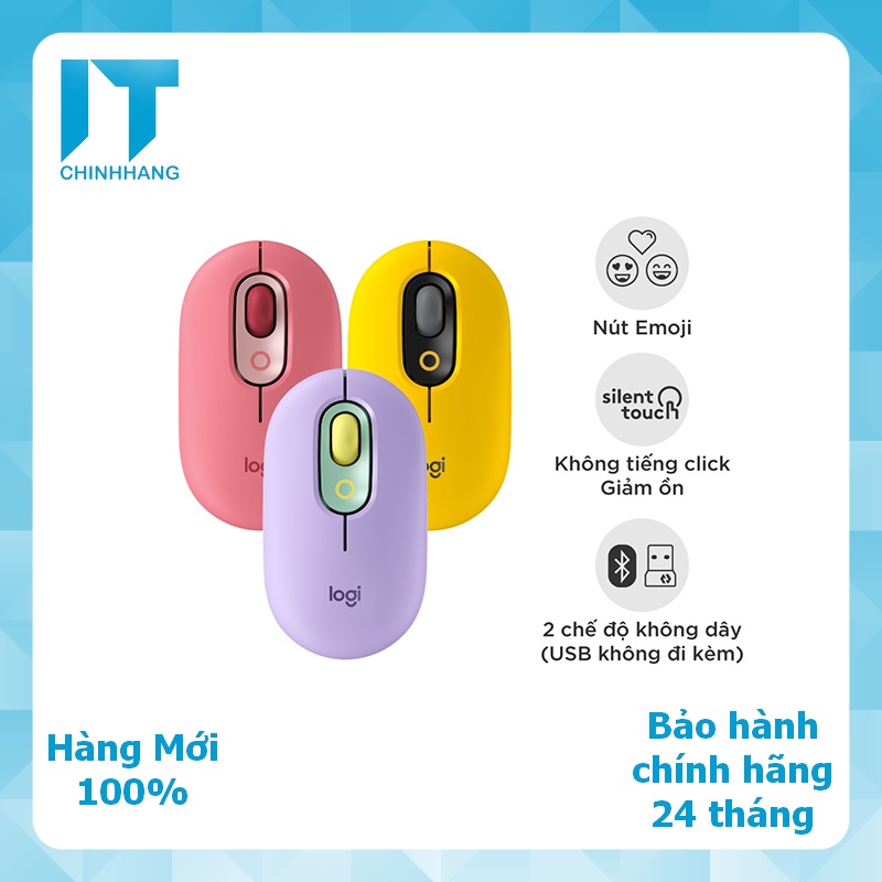 Chuột không dây bluetooth Logitech POP Mouse - Emoji tùy chỉnh, SilentTouch giảm ồn - Hàng Chính Hãng