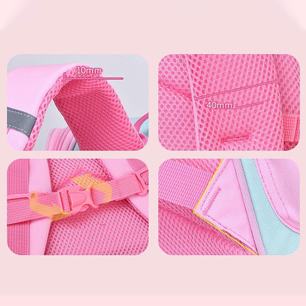 Balo học sinh cho bé gái đi học, chống gù lưng, siêu nhẹ. hình unicorn cute ngộ nghĩnh, có phản quang - Lado shop