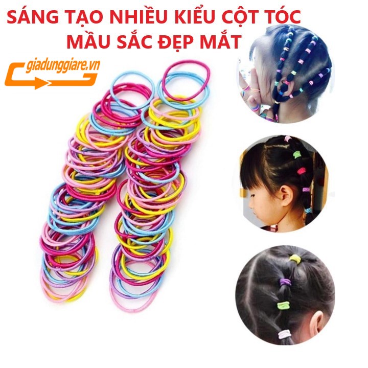 Túi 500 dây thun vải cột tóc cho bé dây chun buộc tóc kiểu Hàn Quốc nhiều mầu sắc không rối tóc co dãn tốt