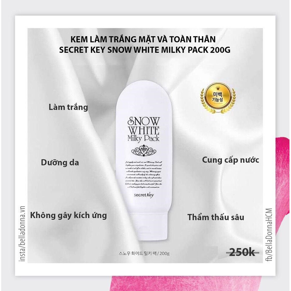 Kem Tắm Trắng Da Mặt Và Toàn Thân Secret Key Snow White Milky Pack 200g