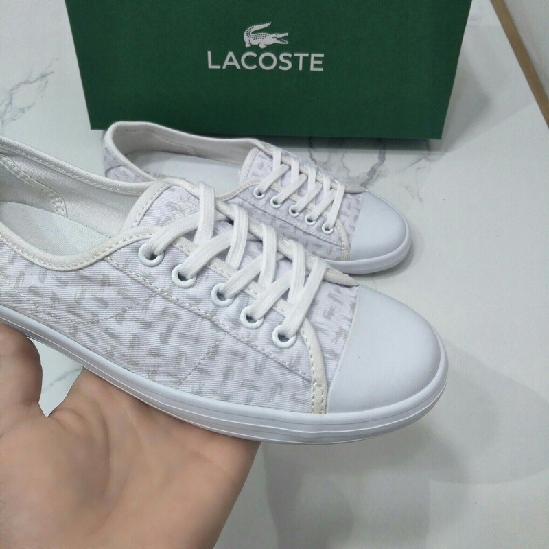 giày nữ đế bằng hoa văn thương hiệu vải cao cấp lacoste