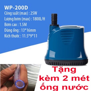 Máy bơm chìm 25W hút đáy dùng nguồn 220V, bơm hút đáy 360 độ SOBO WP-200D + tặng kèm 2 Mét ống nước