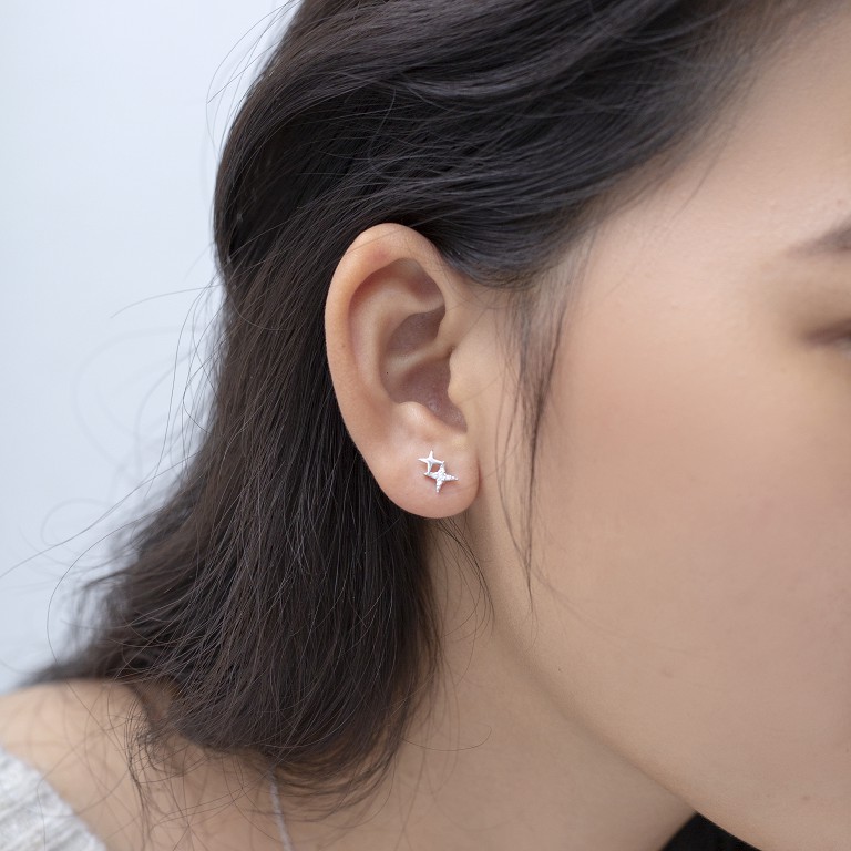 Khuyên Tai Bạc Blue Peach Sterling WG KT215