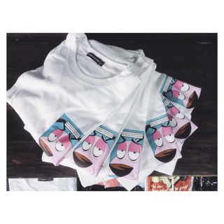 Courage the Cowardly Dog Printed Tee - Áo phông trắng in hình chú chó hồng dũng cảm