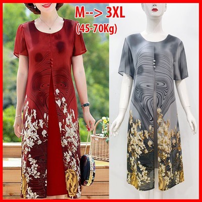 GOTI Đầm Trung Niên Size Lớn Dự Tiệc Kiểu Dáng Suông Voan Phối Phi Lụa In Hoa Cho Mẹ U50 U60 3301