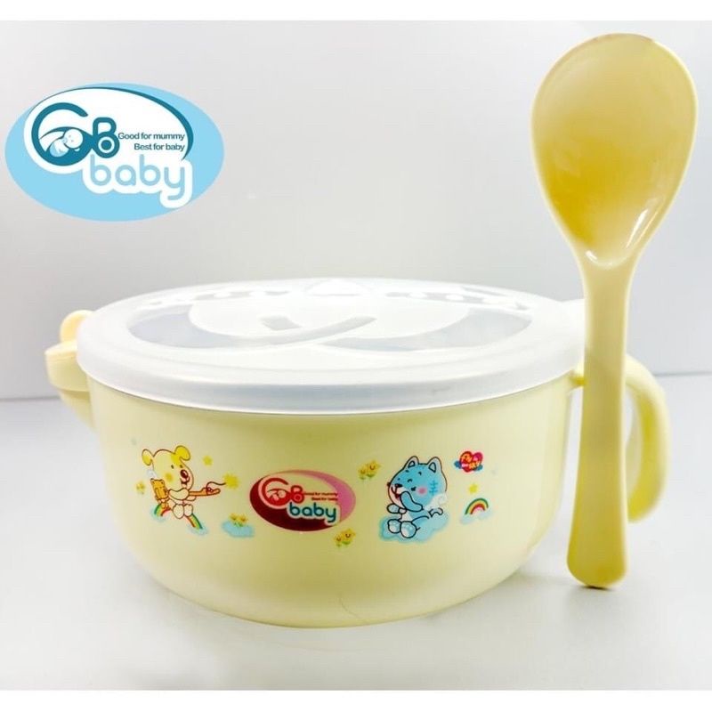 Bát ăn dặm inox có nắp đậy kèm thìa