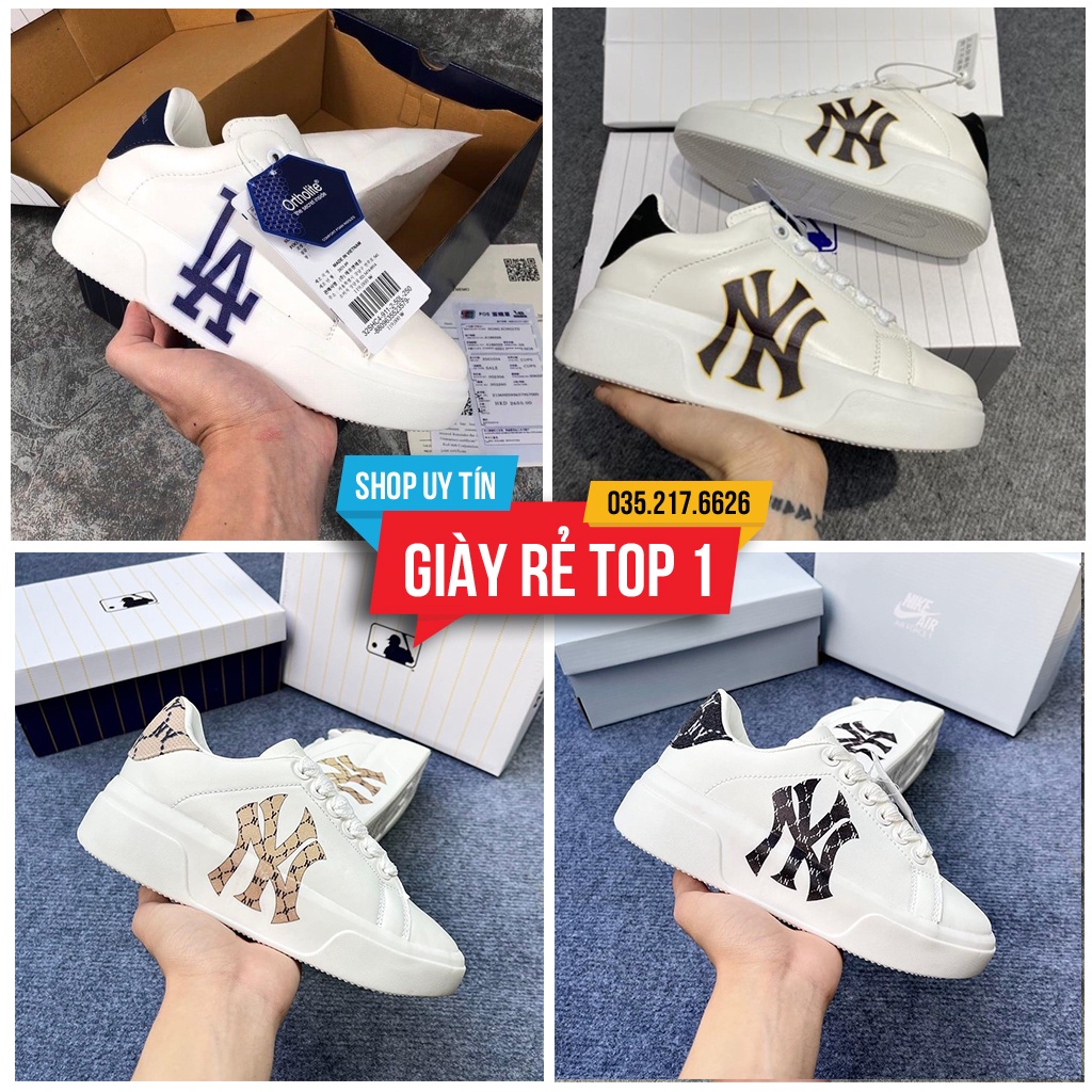 Giày thể thao tăng chiều cao MCQ x MLB LA, NY đen vàng họa tiết, giày sneaker độn đế MLB x MCQ LA, NY dành cho nam nữ