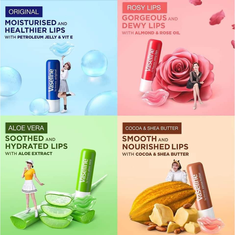 Dưỡng môi Vaseline mềm mịn chống khô nứt và thâm môi dạng hũ và thỏi | Thế Giới Skin Care