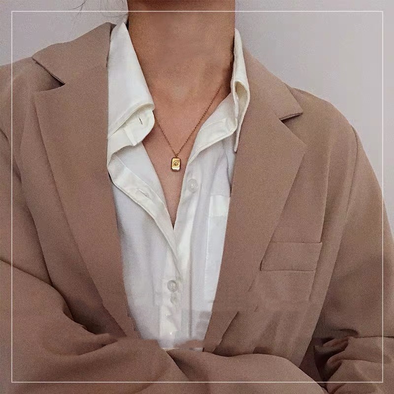 Dây chuyền dáng ngắn mạ vàng 18K phối mặt hình giọt nước / vuông đính kim cương và ngôi sao tám cánh phong cách Âu Mỹ