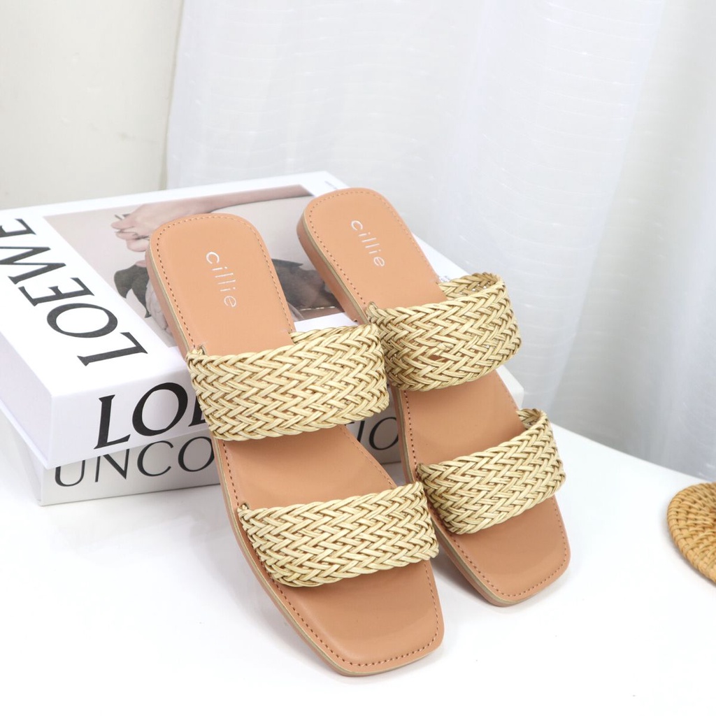 Dép nữ quai ngang đan dây thoáng mát đế bệt đi chơi đi biển dạo phố Cillie 1041