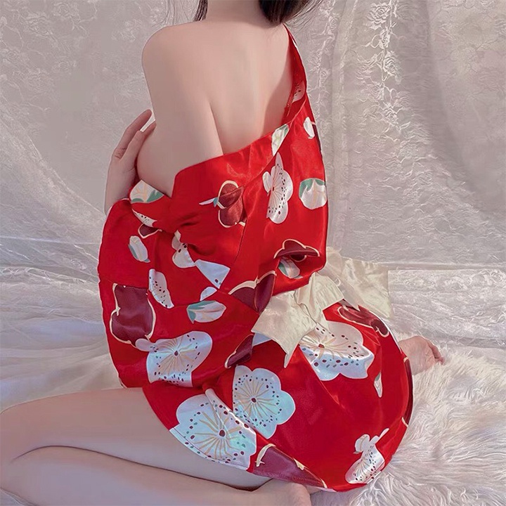 Váy ngủ cosplay kimono hoa đỏ với form ngắn sexy phong cách Nhật Bản quyến rũ BT0013 | BigBuy360 - bigbuy360.vn