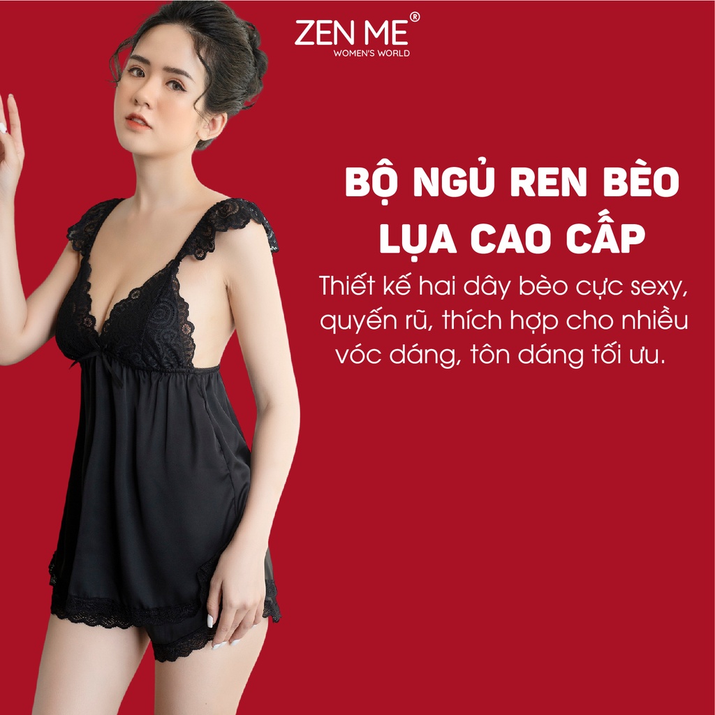 Đồ Ngủ Sexy Thiết Kế Hai Dây Bèo Chất Liệu Lụa Pha Ren Cao Cấp BRB1919, Zen Me Women's World