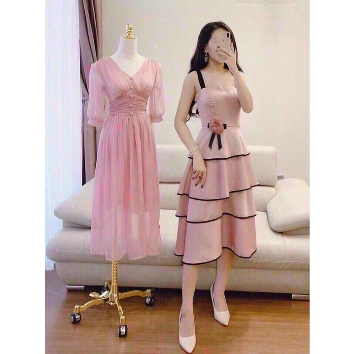 Đầm hai dây xòe tầng xinh đẹp có mút