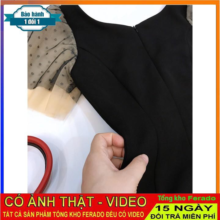 [ xả kho ] MiD Đầm đen xòe tay lưới V1109