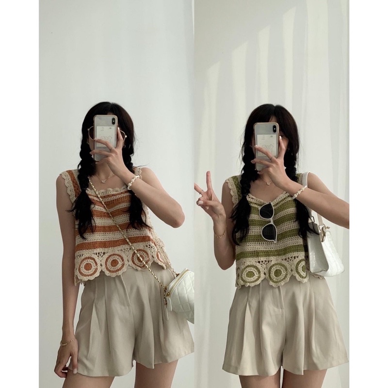 Áo hai dây nữ bản to ngang đan sợi - hàng có sẵn