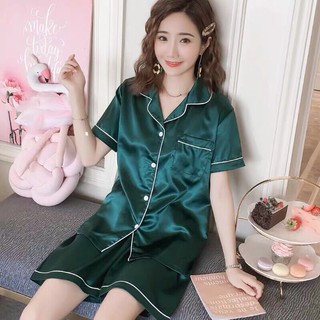 (Có sẵn) Đồ bộ Pijama cộc phi bóng lụa trơn