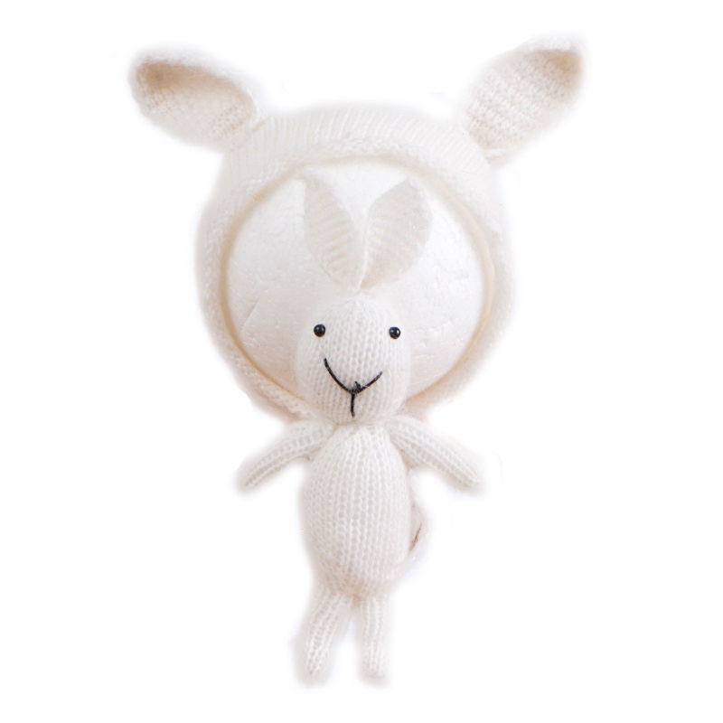 Bộ 2 Mũ Beanie Dệt Kim Đính Tai Thỏ Dễ Thương Dùng Làm Đạo Cụ Chụp Ảnh Cho Bé Sơ Sinh