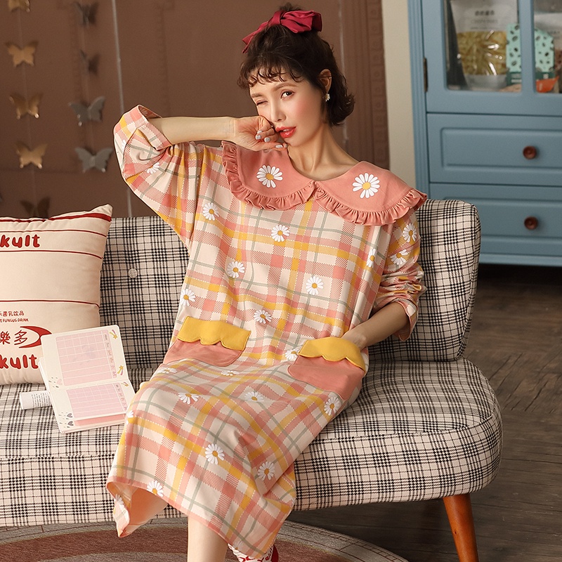 {Nightgown} Đầm Ngủ Cotton Nguyên Chất Tay Dài Dáng Rộng Thời Trang Xuân Thu Ngọt Ngào Cho Nữ | BigBuy360 - bigbuy360.vn