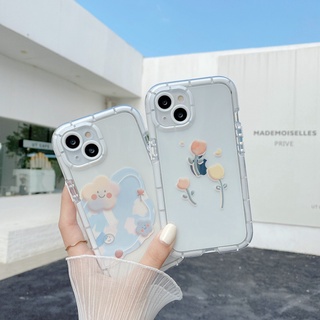 Phát sáng vào ban đêm Ốp lưng mềm phát sáng cho IPhone Xr Xs Max Ip Apple IPhone 11 12 13 Pro Max Girls Thời trang nữ Đám mây dễ thương Hoa cười Tulips Cười Shin Case Bumper
