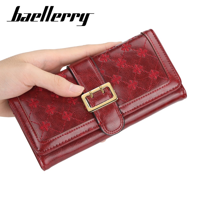 baellerry ví dài đựng tiền thẻ sức chứa lớn có khóa cài dập nổi phong cách Hàn Quốc thời trang cho nữ