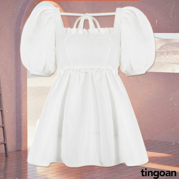 TINGOAN® - Áo babydoll cổ vuông gấm trắng I’M BLUSHING TOP/WH