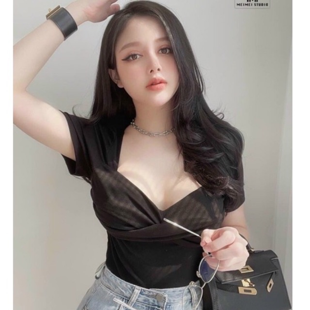 Áo kiểu thun borip xoắn ngực siêu đẹp Hình thật trải sàn shop tự chụp