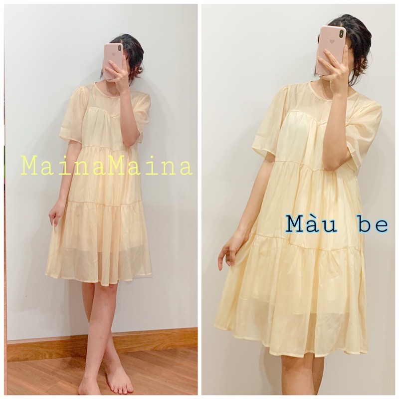 Váy babydoll voan tơ ngắn tay - Đầm babydoll cộc tay 3 màu Maina