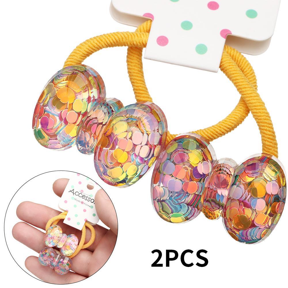 Bộ 2 Dây Cột Tóc Co Giãn Đính Hoa Hoạt Hình Dễ Thương Cho Bé