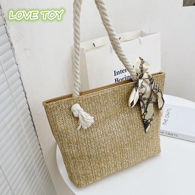 Nkodok Túi Xách Tote Đan Rơm Sức Chứa Lớn Kèm Khăn Choàng Trang Trí Đi Biển Thường Ngày Cho Nữ