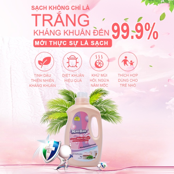 Combo 01 Túi Nước Giặt Kháng Khuẩn Mao Bao 1800g + 02 Hộp Bột Tẩy Quần Áo Thiên Nhiên Mao Bao 12gx5 gói (10 gói/2 hộp)