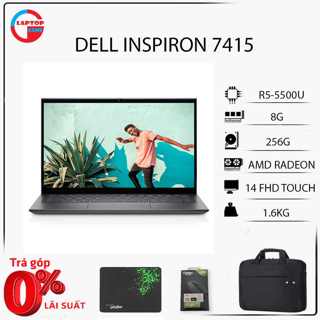 Laptop Dell Inspiron 7415 2-in-1 (Ryzen 5 - 5500U, 8GB, 256GB, AMD Radeon Graphics, 14'' FHD Touch)