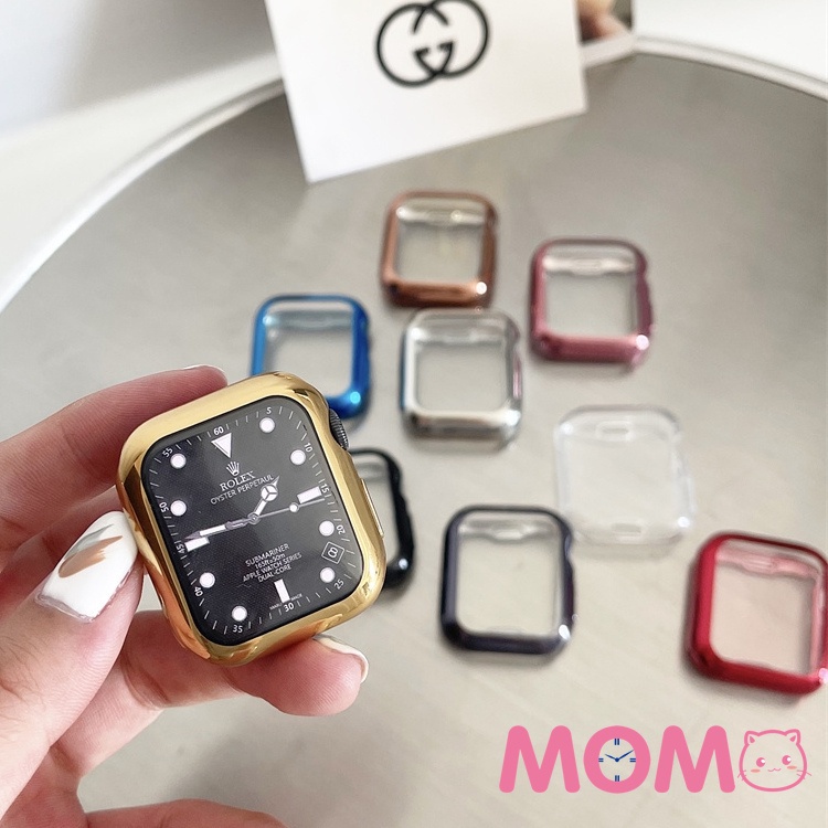 Ốp Mạ Điện Viền Silicone Mềm Cho Apple Watch Serise 7 6 SE 6 5 4 3 2 1 45mm 42mm 40mm 44mm