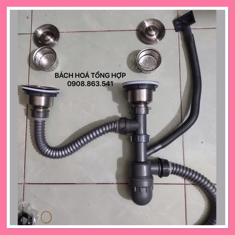 Bộ xả chậu rửa chén đôi,Inox 304 Phi 110