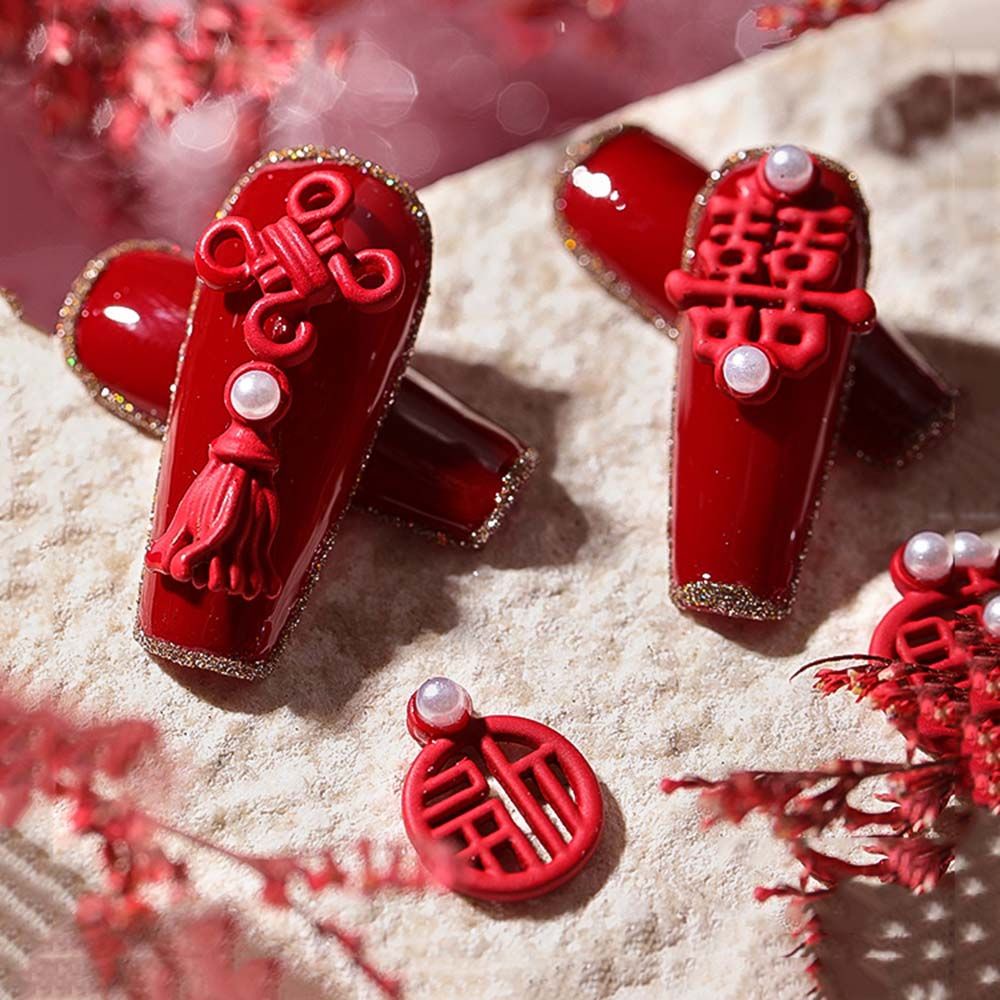 [Hàng mới về] Phụ kiện trang trí móng tay bằng hợp kim hình nút thắt may mắn họa tiết năm mới