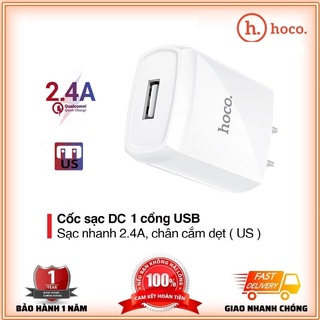 Củ Sạc Điện Thoại Chính Hãng Hoco DC Sạc Nhanh 2.4A Lên Pin Nhanh Siêu Bền, Chống Cháy, Ổn Định Dòng Điện- BH 12 tháng