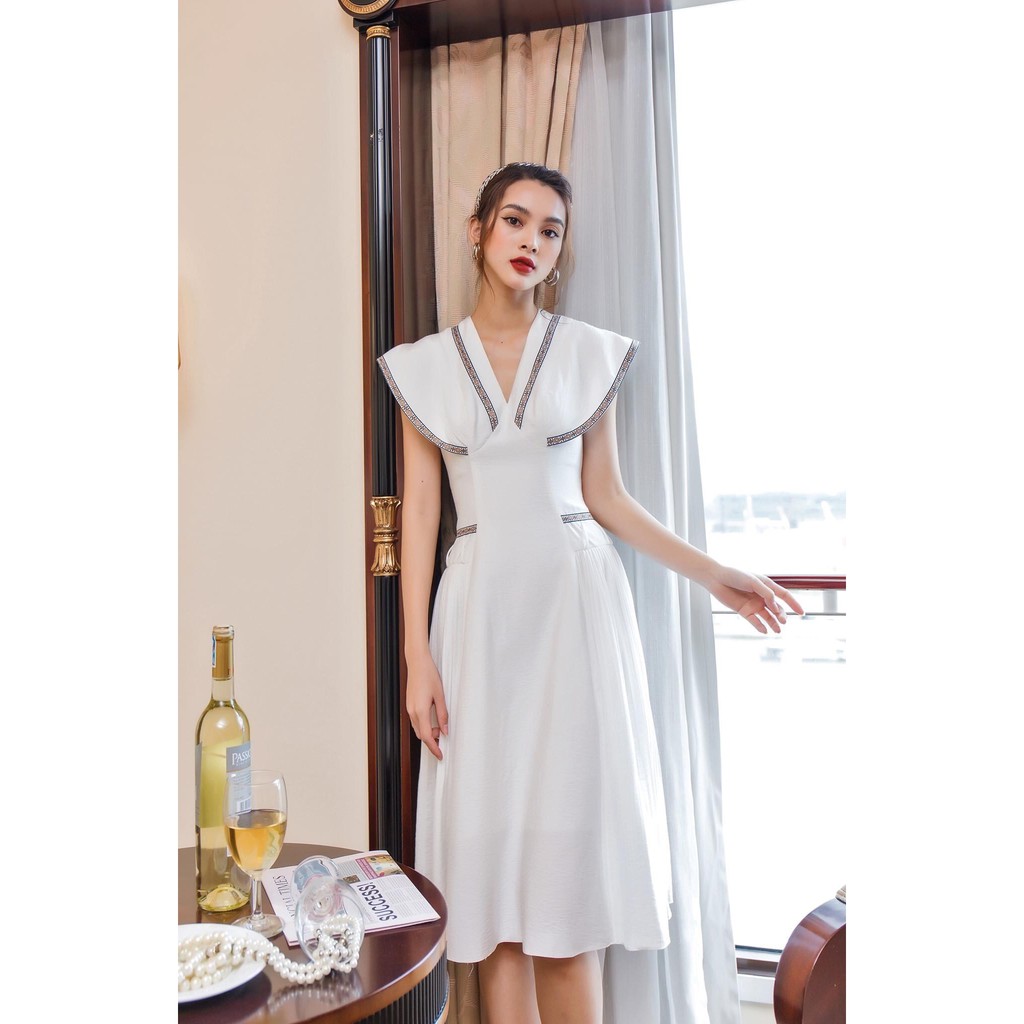 [Mã SKAMSALEP6 giảm 10% tối đa 100K đơn 150K] SÒ VINTAGE - SILY Đầm cánh tiên xếp ly viền thổ cẩm