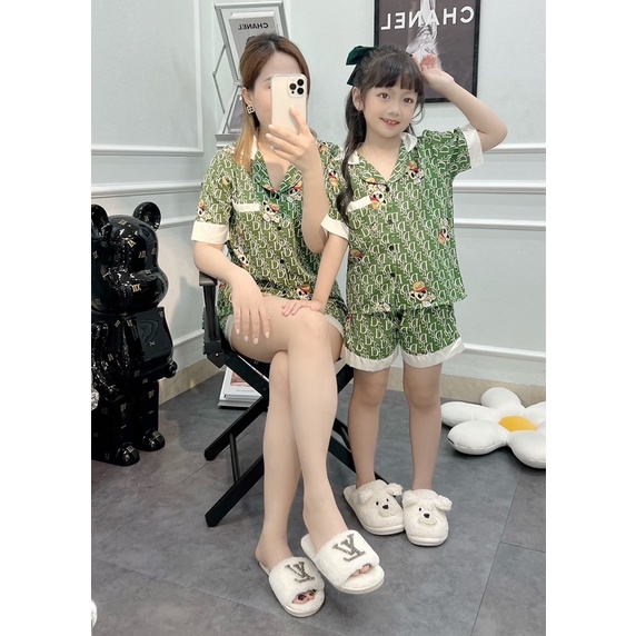 Bộ ngủ đôi mẹ và bé Kenkids, Pijama mẹ con cho cả bé trai và bé gái chất lụa mango mềm mại