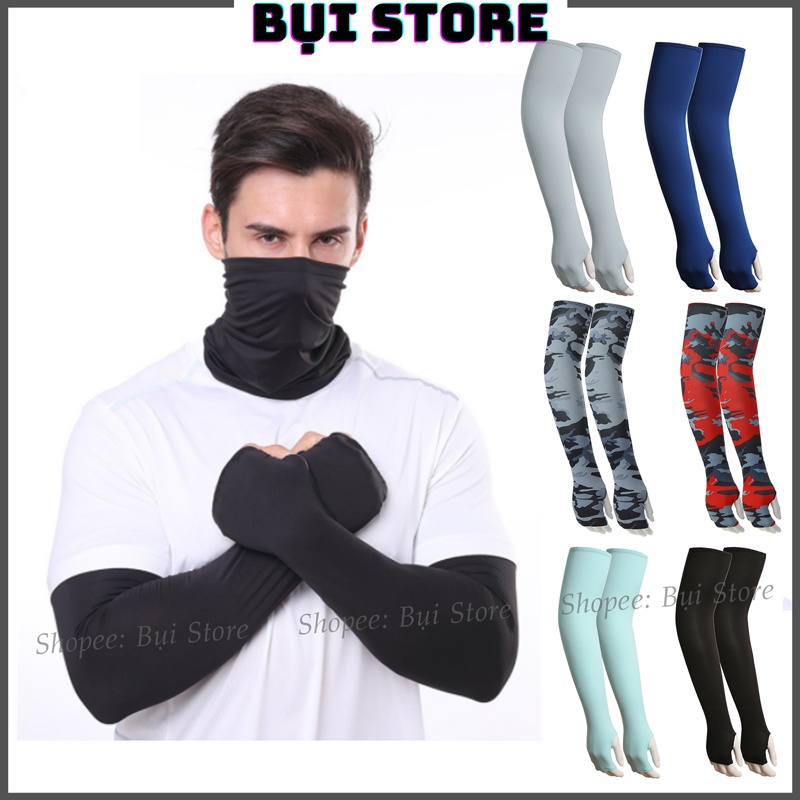 Găng Tay Dài Chống Nắng Nam Nữ Hicool Xỏ Hở Ngón Chống Tia Uv Mùa Hè Có Vân Chống Trượt
