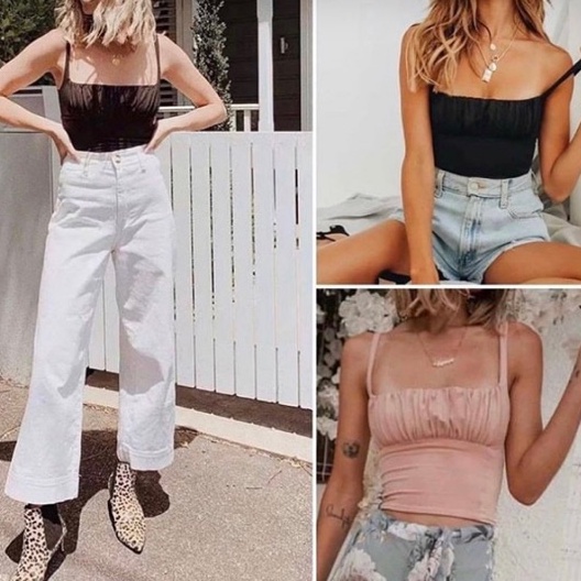 Áo Hai Dây Nhún Ngực Basic, [AdorablexBeautiful], Top Thun Hai Dây Thời Trang Ulzzang Hot Trend 2021 Ảnh Thật