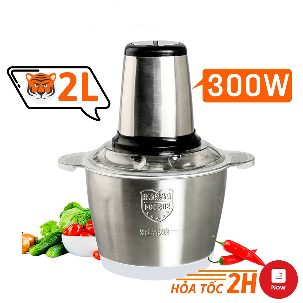 FREE SHIP Máy Xay Thịt, Máy Xay Đa Năng Cầm Tay Cối Inox 4 Lưỡi Công Suất 300W Xay Thịt, Rau Củ Quả, Đồ Khô