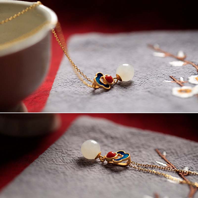 Vòng cổ Mặt Ngọc Bích Trắng Cổ Điển