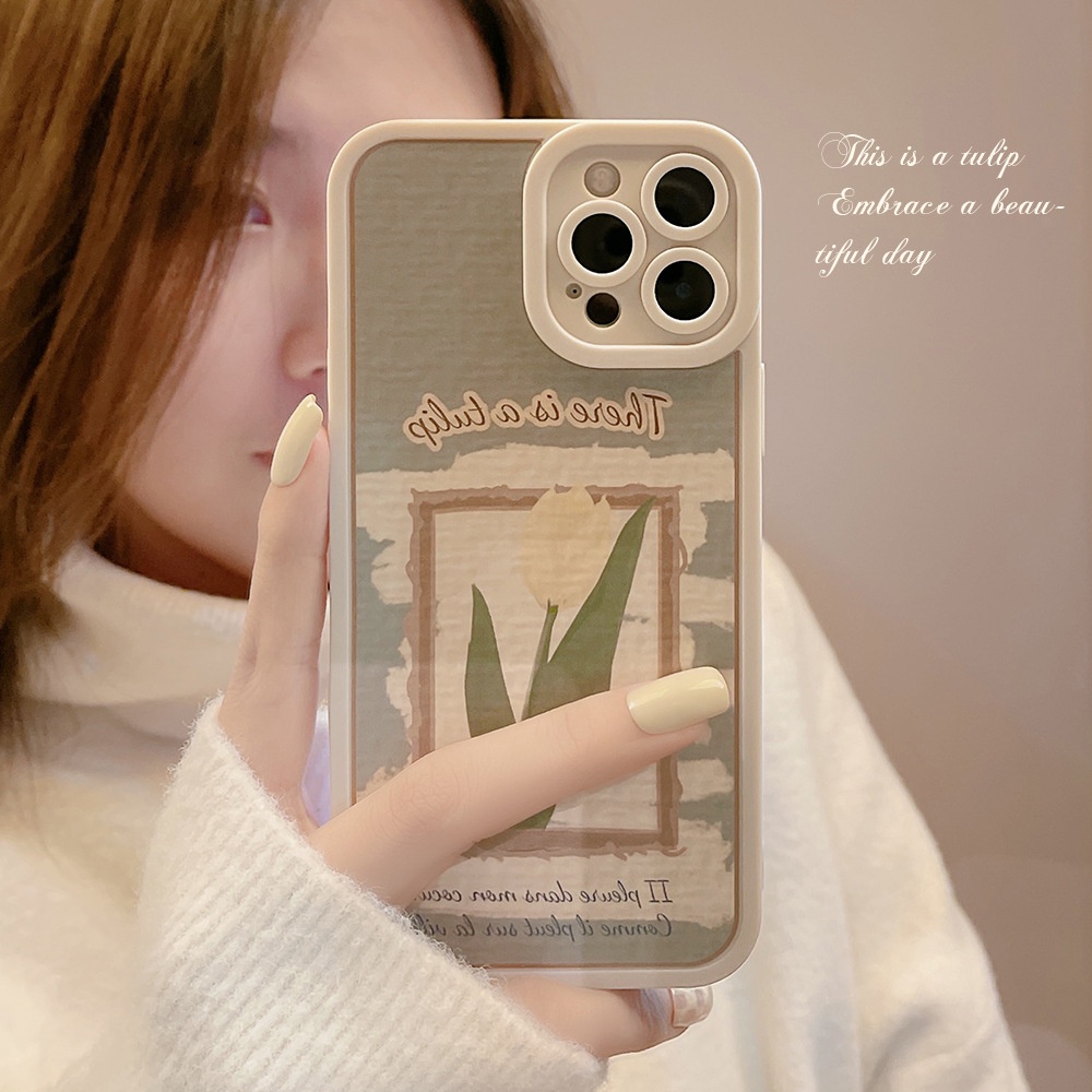 Ốp Điện Thoại Mềm Hình Hoa tulip Trắng Kiểu vintage Cho iphone 7 8 plus x xr xs 11 12 13 14 15 mini pro max se 2020