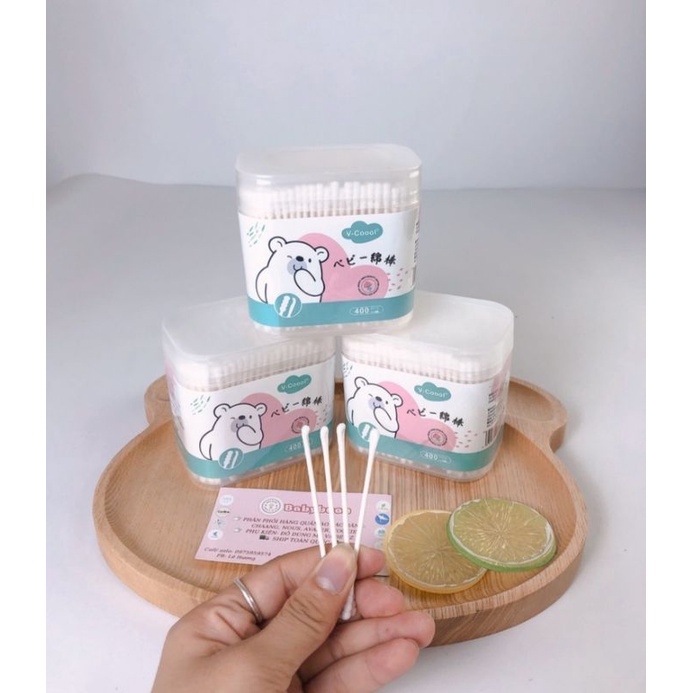 Hộp 400 Que Bông Tăm Thân Giấy Trẻ Em Vcoool