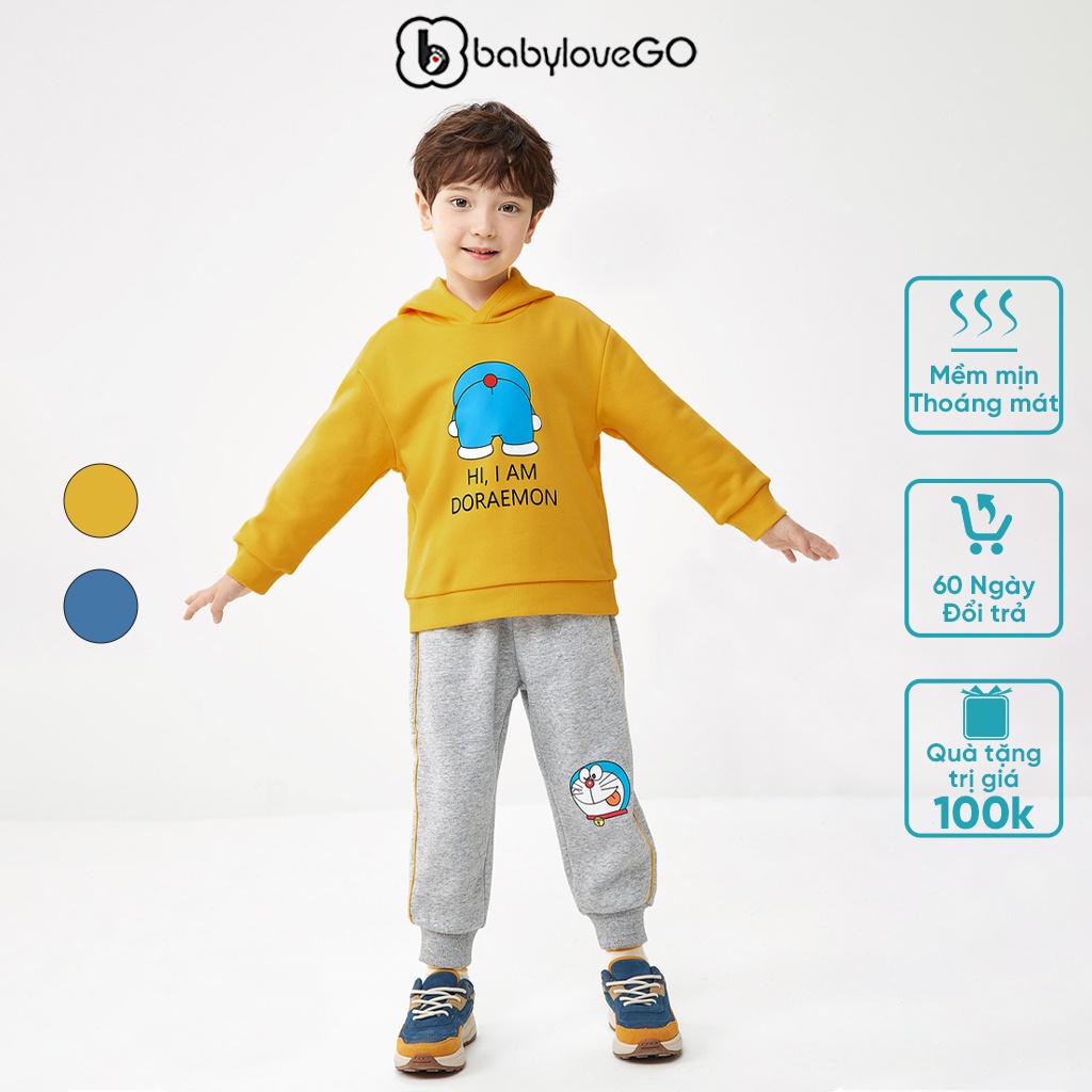 Bộ nỉ cho bé BabyloveGO, đồ bộ bé trai dài tay thu đông size 10kg đến 35kg
