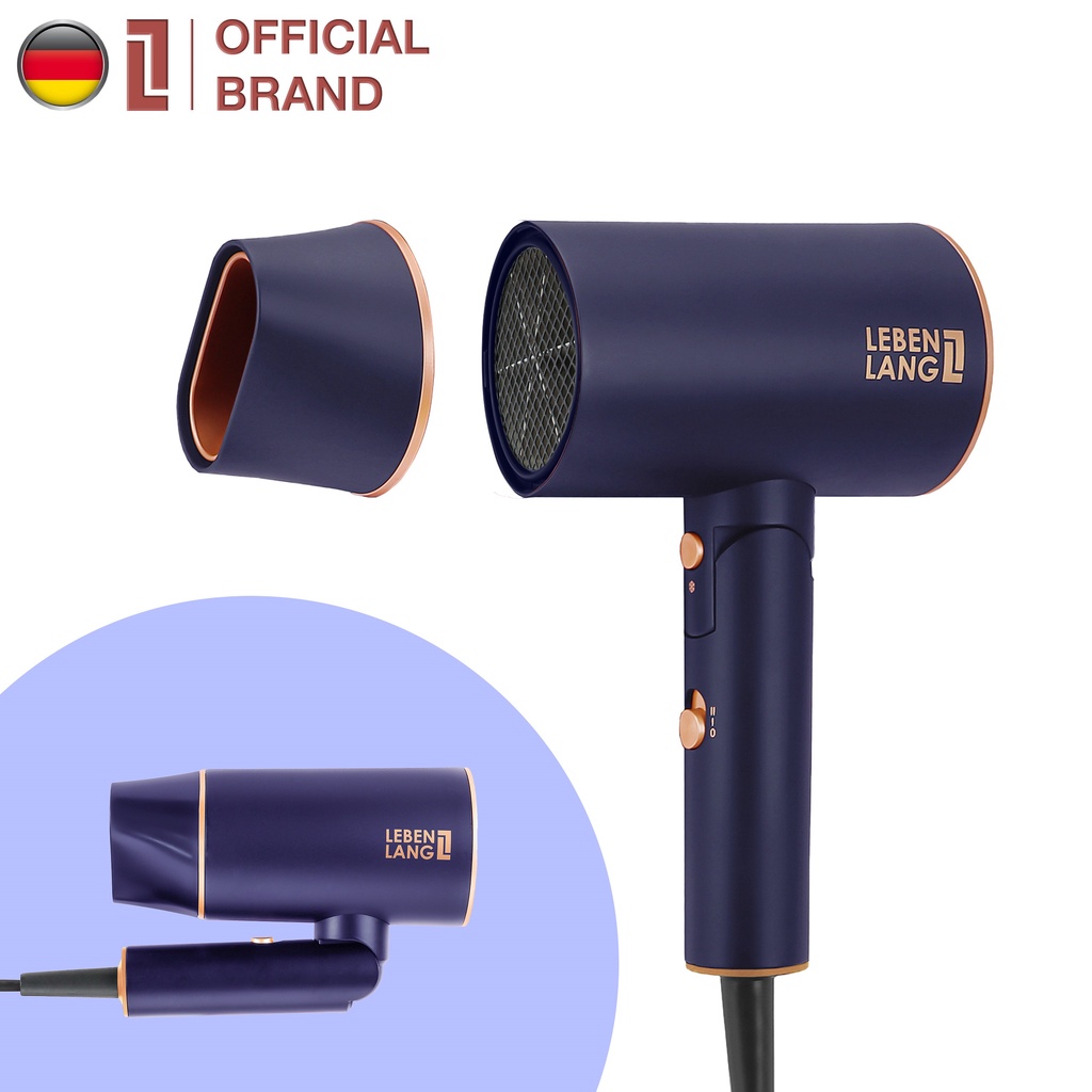 Máy sấy tóc LEBENLANG 2 chiều nóng lạnh, gấp gọn tiện lợi, chống xơ rối tóc bằng công nghệ ion, 2100W, màu xanh
