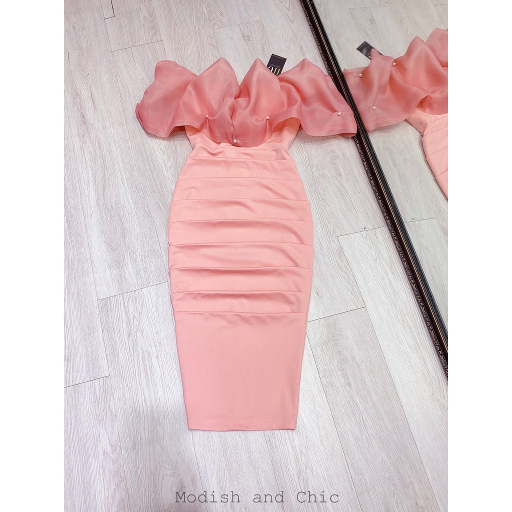 Váy hồng body trễ vai V1635 - MC phân phối chính thức