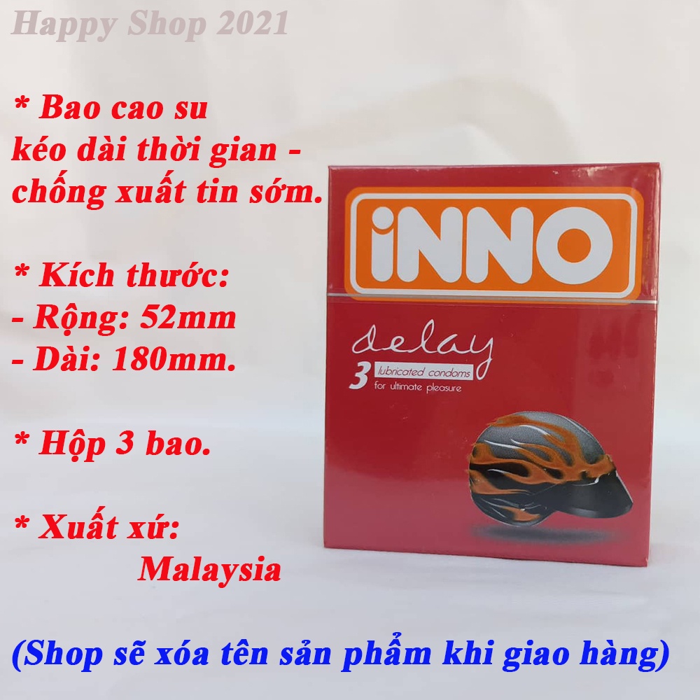 Bao cao su INNO Delay 3 (hộp 3 cái) - kéo dài thời gian, chống xuất tinh sớm