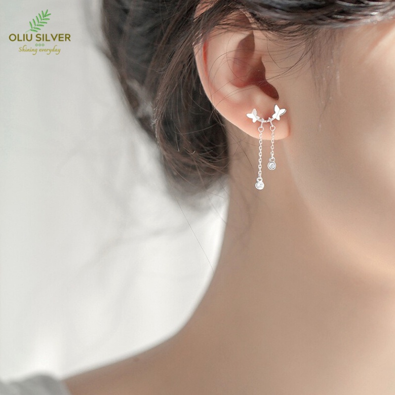 Bông Tai Bạc S925 Butterfly Tua Rua Xinh Xắn | Khuyên Tai Nữ Trang Sức Bạc Thời Trang