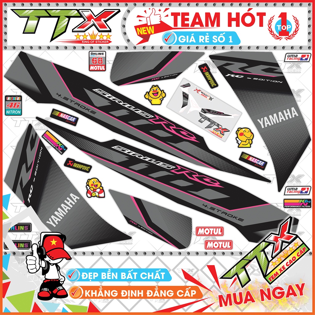 Tem rời sirius 110 rc màu xám đen viền chỉ hồng đẹp hết ý , Shop TTX Tem xe sirius mã (S0015/A11)
