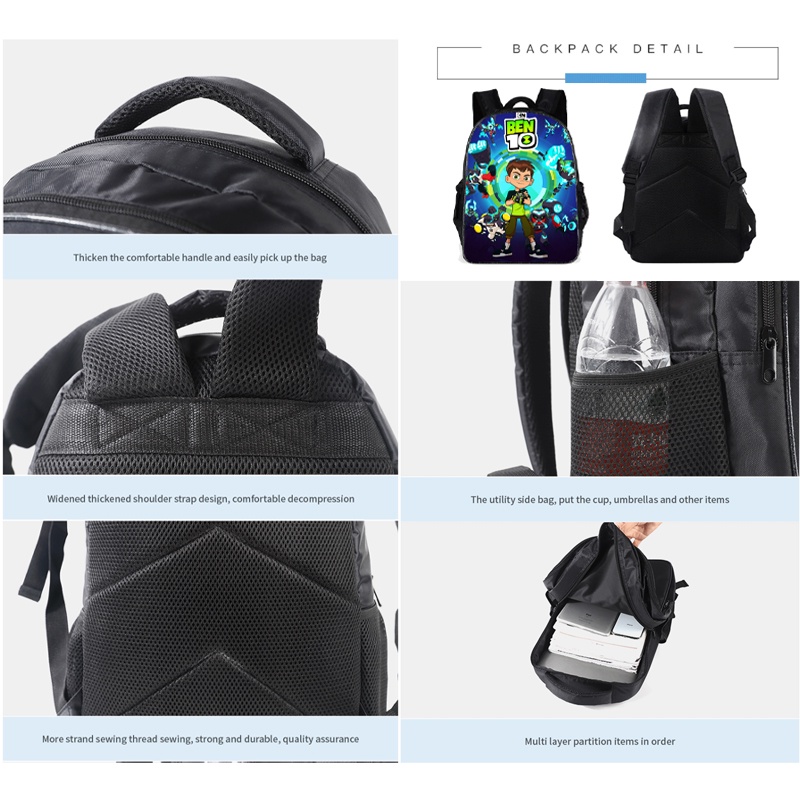 Set 3 Ba Lô + Túi Đựng Bút In Họa Tiết Hoạt Hình Ben 10 3d Cho Bé